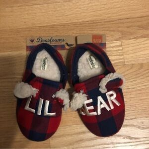Lil Bear Buffalo Plaid Slippers NEW 9/10 Blue Red Matching Family Dearfoams
